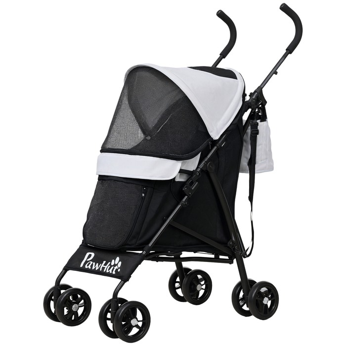 PawHut Коляска для собак Dog Buggy Складна для собак і кішок до 4 кг Cat Buggy з сітчастими вікнами, плечовий ремінь, сумка для зберігання, підстаканник Парасолька Коляска для кішок світло-сіра | Аосом