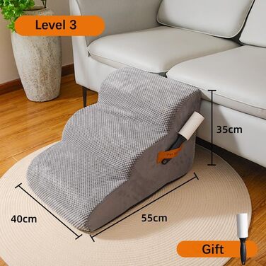 Сходинка для собак маленьких порід, плюшевий чохол, сходи для домашніх тварин, котяча сходинка, пандус для собак до ліжка, дивану, автомобіля, неслизька, пологий кут (48*40*30 см, сірий, 3), (56*40*35 см)