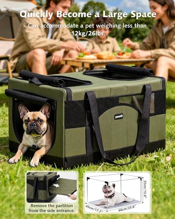 Транспортна переноска для котів Pecute - переноска-торба для 2 котів, стабільна, складана, для подорожей (темно-зелена)