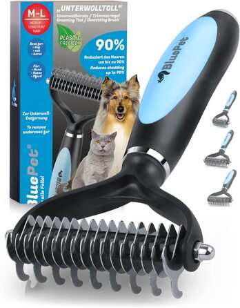 Гребінець для собак та котів з довгим волоссям BluePet, видаляє підшерстя та ковтуни, захист верхнього шару, синій, M-L, для великих собак (з товстим руків'ям)
