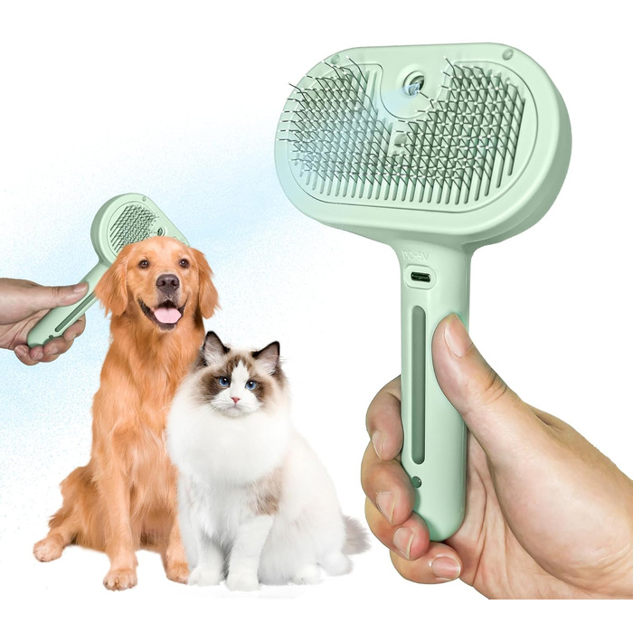 Парова щітка 3-в-1 для котів та собак - видалення шерсті, водяний спрей, для довгої та короткої шерсті (зелена)