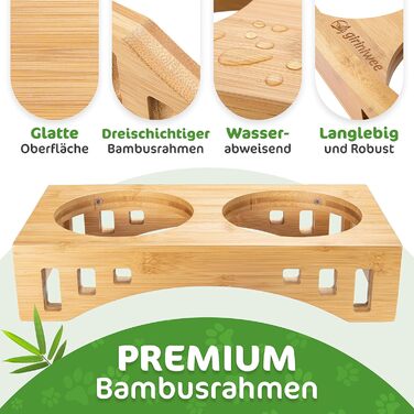 Миска для котів та тварин Giriniwee з бамбукового каркасу, 2 керамічні миски по 400 мл, піднята подвійна миска для кошенят, собак