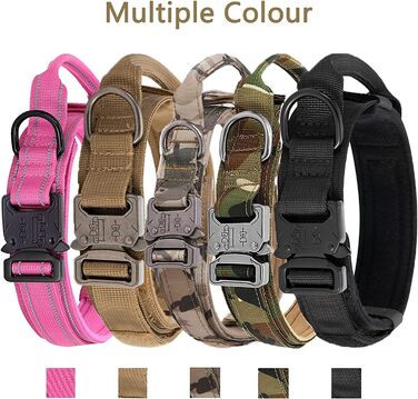 Нашийник для собак регульований з контролем, тактичний нашийник з нейлону, з м'якою підкладкою, з металевою застібкою, для середніх та великих собак, для полювання, тренувань, активного відпочинку, чорний, розмір L (45-54 см)