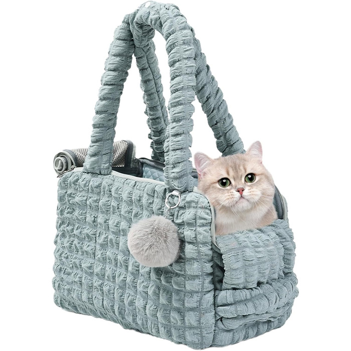 Трансформер-переноска для котів та цуценят, м'яка, зелена, з плюшевою іграшкою та вентиляцією