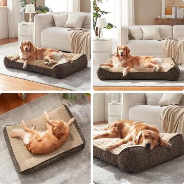 Ортопедичне ліжко для собак JOEJOY, великі породи, миється, неслизьке, з м'якого штучного хутра, 107x76x24 см, коричневе