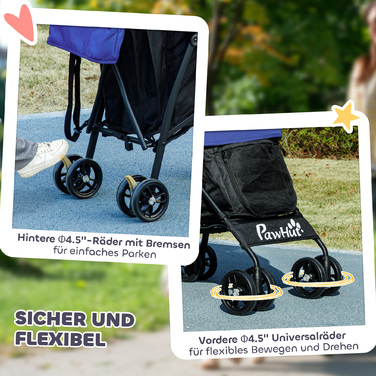 PawHut Dog Buggy Dog Buggy Foldable для собак і кішок до 4 кг Cat Buggy з сітчастими вікнами, плечовим ременем, сумкою для зберігання, підстаканником Парасолька Візок для кішок темно-синій | Аосом
