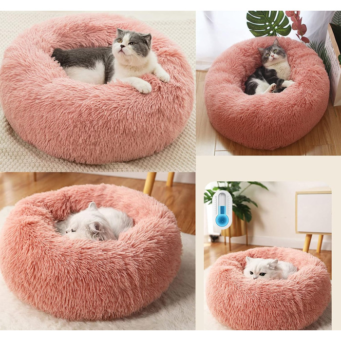 М'яке кругле ліжко для котів та собак: плюшеве, зручне, 70см, біле/рожеве