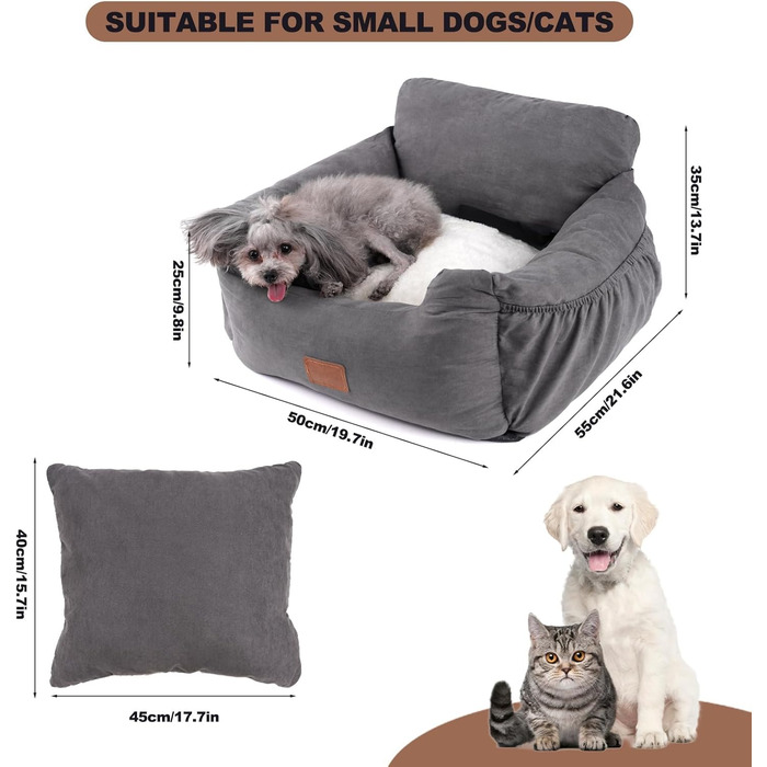 Автокрісло для собак маленьких порід, миється та стійке до плям. Зручне автокрісло з високоякісної тканини з кишенею для зберігання. Супер м'яка бавовна PP (сірий, середній)