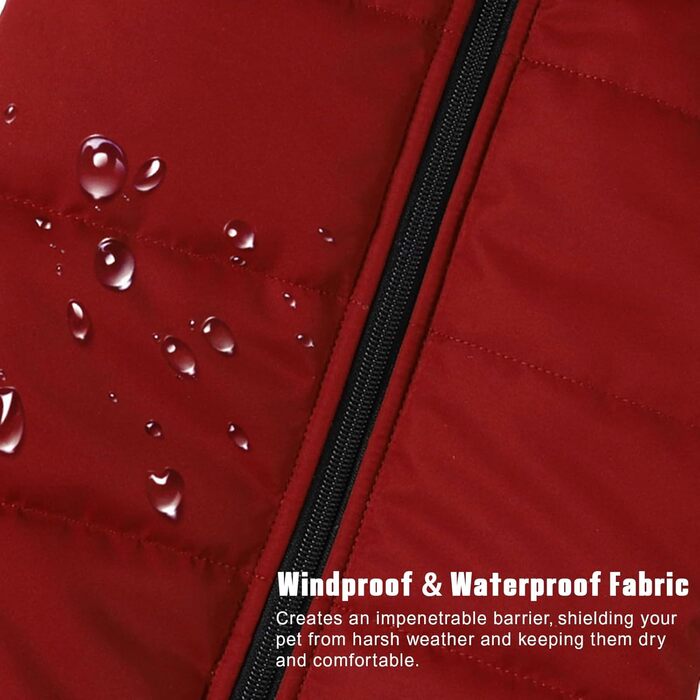 Тепла зимова куртка для собак Poseca: вітро- та водонепроникна, 2-в-1, з жилетом, для цуценят, на блискавці, червона