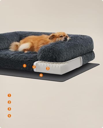 Лежак для собак Feandrea FluffyHug M, ортопедичний, темно-сірий, 76x58x23 см, знімний чохол, для малих порід