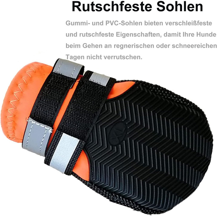 Водонепроникні чоботи для собак Leeko, 4 шт. - антиковзаючі, захист лап, з відбиваючим ремінцем, на липучці, для маленьких собак, помаранчеві (S)