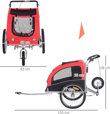 PawHut 2-в-1 Причіп для собак, велосипедний причіп для собак, візок для собак з відбивачами, прапорцем, причіп для собак PawHut, візок для собак, оксфордська тканина, червоний+чорний