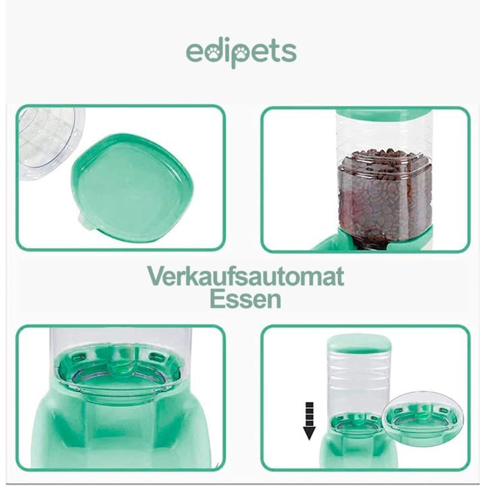Edipets автоматична годівниця та поїлка для котів і собак, 2 в 1, 3.8 л, зелена
