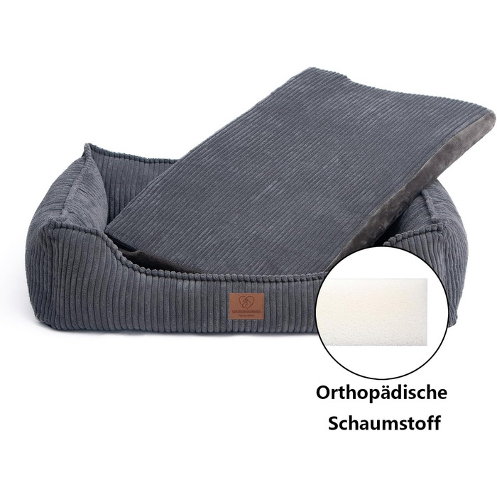 Ортопедичне собаче ліжко преміум-класу з корду для собак маленьких та середніх порід, з додатковою петелькою, водонепроникний внутрішній чохол, собаче ліжко-софа, подушка для собак, знімний та пральний чохол, 80 x 60 x 17 см, Сірий (M)
