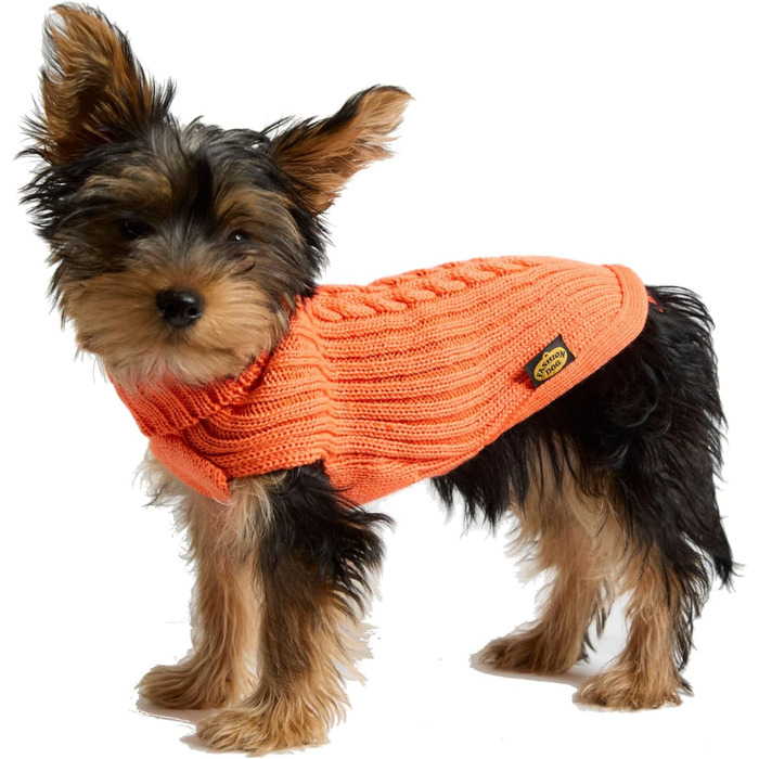 Стильний теплий пуловер для собак з мериносової вовни, оранжевий (36 см), з коміром-горловиною