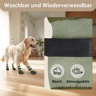 Шкарпетки для собак PICK FOR IFE антиковзаючі, 2 пари, двосторонні, з регульованими ремінцями, для дому (L, зелений)