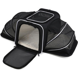 Транспортна сумка для котів та собак PETCUTE, складана переноска для собак з виймальною підстилкою, страхувальний поводок, дихаюча переноска для тварин в авто для подорожей (Чорний+Білий)