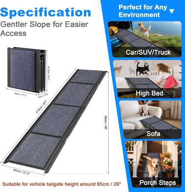 Рампа для собак COSIEST, 160 см x 43.9 см, складана, до 113.4 кг, з антиковзким покриттям, для SUV, вантажівок, ліжок, диванів