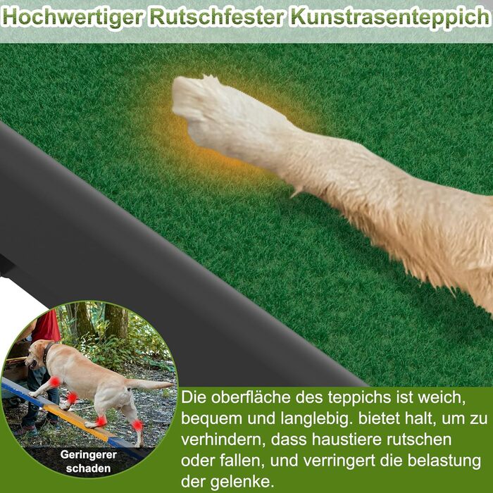 Рампа для собак з штучним газоном, складана, для автомобіля, 156 x 40 см, до 90 кг, зелена