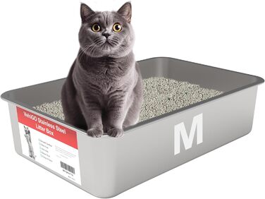 Навісний лоток для котів VehiGo з нержавіючої сталі, великий, для великих котів або кількох котів, легко чистити, розмір M (45 x 35 x 15 см)