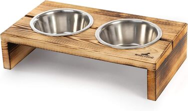 Миска для собак і котів Nobledog з кедрового дерева, станція для годування з двома мисками з нержавіючої сталі, об’єм 2×0,6 л