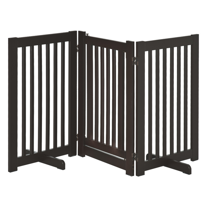 PawHut Door Gate Barrier Окремо стоячий для собак, регульований і складний, дерево темно-коричневий, безпечний захист для вашого будинку