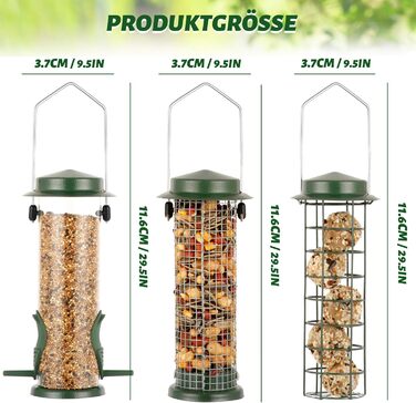 Набір годівниць для птахів Urban Deco (3 шт.), міцний металевий годівник, легко чистити та поповнювати, зелений