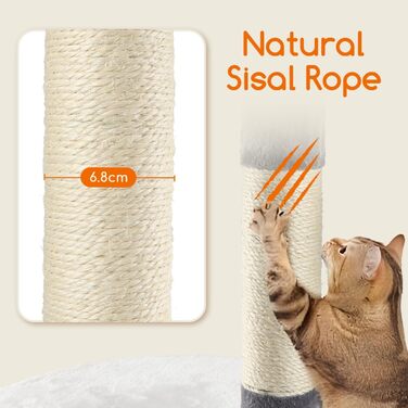 Котячий дряпак Nobleza 118,5 см, 3 платформи, 1 будиночок, помпон, іграшка, сірий