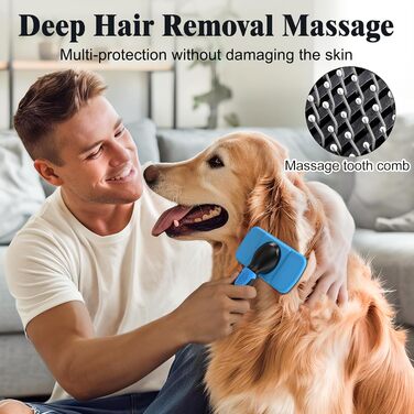 Набір для догляду за собаками: щітка для вичісування, шампунева щітка, металевий гребінець, 3 шт., блакитний/чорний