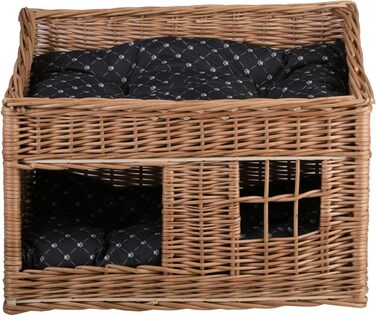 Кішка Будиночок з ротангу прямокутний, двоярусний, з подушкою та вікном (натуральний, чорний)