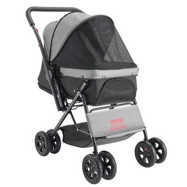 Візок для собак VEVOR, до 20 кг, складаний, 4-колісний, з сітковими віконцями та змінним ручками, з гальмом, для маленьких та середніх тварин