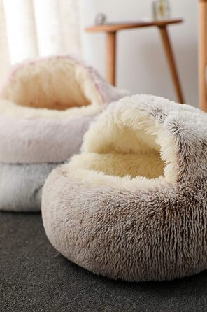 М'який лежак-мішок для котів з плюшу, самонагрівальний, антиковзаюча підстилка для котів, лежанка-печеринка, колір кава, прання можливе