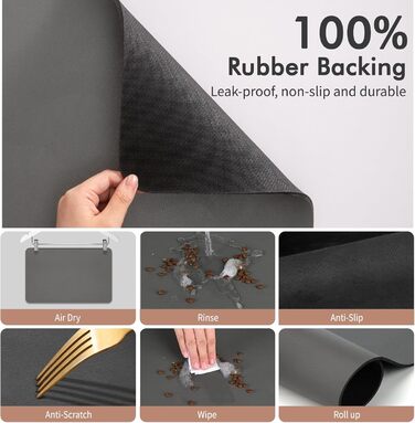 Підкладка під миску для собак та котів, нековзна, 40 x 60 см, сірий колір