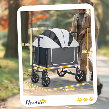PawHut Dog Buggy Dog Buggy складний для собак і кішок до 30 кг Баггі для кішок з подушками Сітчасті вікна 2 двері Сумка для зберігання Cat Buggy Dark Grey | Аосом