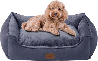 Ортопедичне ліжко для собак, малого та середнього розміру, 52x41x16 см, м'яке та комфортне, кошик для собак з високим бортиком, знімний та пральний чохол, неслизьке, для дому та автомобіля (темно-сірий, S)