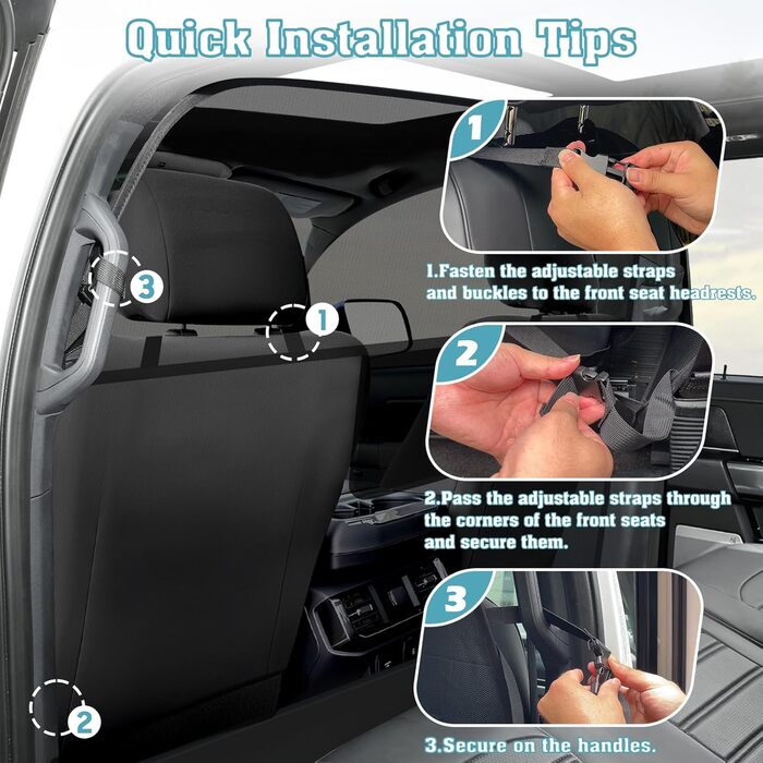 Сітчаста перегородка для собак у машину Mixsuper, 133,1 см, для позашляховиків, пікапів та легкових авто, чорна, велика