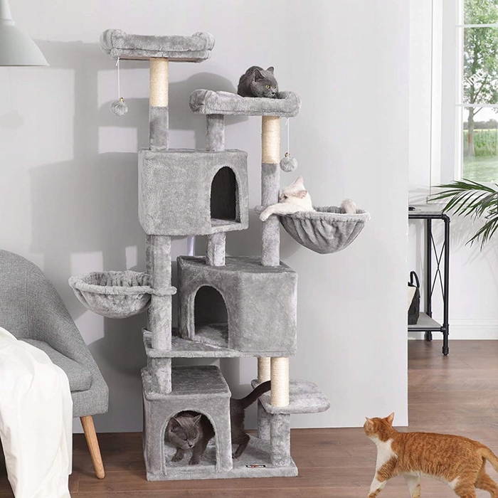 Високий когтеточка-комплекс Feandrea: ігровий центр з лежаком та стовпчиком для кігтів, 161 - 220 см