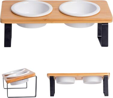 Підвищена годівниця для котів, ергономічна керамічна годівниця з дерева та бамбука, для котів та маленьких собак