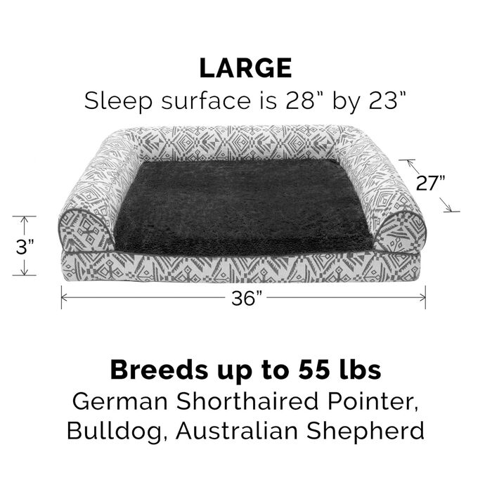 Холодне ліжко для собак Furhaven з гелевою піною, плюш та декор у стилі південно-західного килима, дизайн у стилі дивану знімний, пральний чохол, фіолетово-сірий, розмір L, 91 x 69 x 17 см