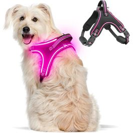 Світлодіодне шлейка для собак з підсвічуванням, заряджається, з ручкою, світловідбиваюча, для безпеки вночі, середніх, маленьких та великих собак (Рожева, XL)