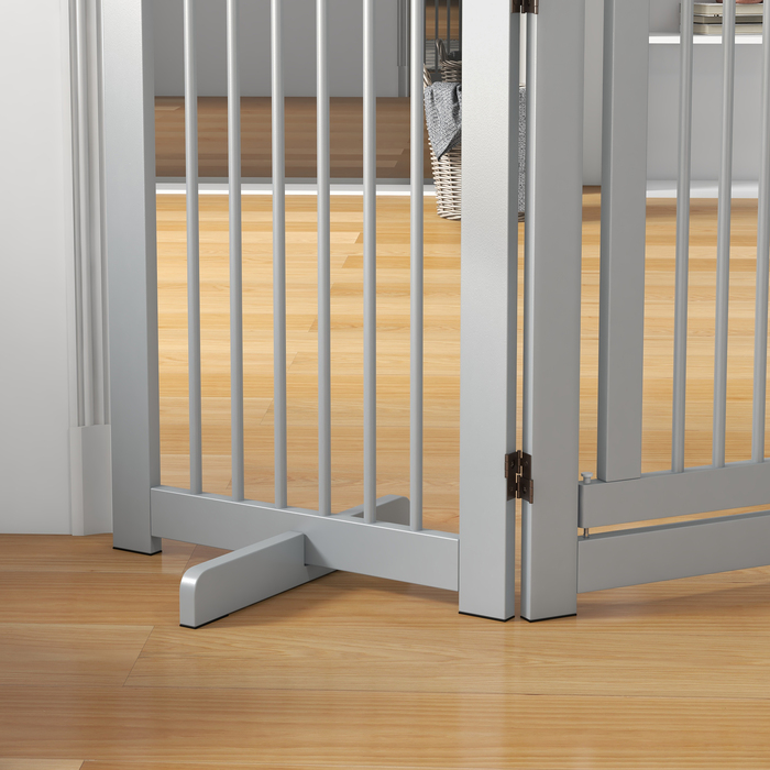 PawHut Barrier Dog 4 частини, Ворота для собаки з дверима, Ворота для собак складні, дерево, світло-сірий