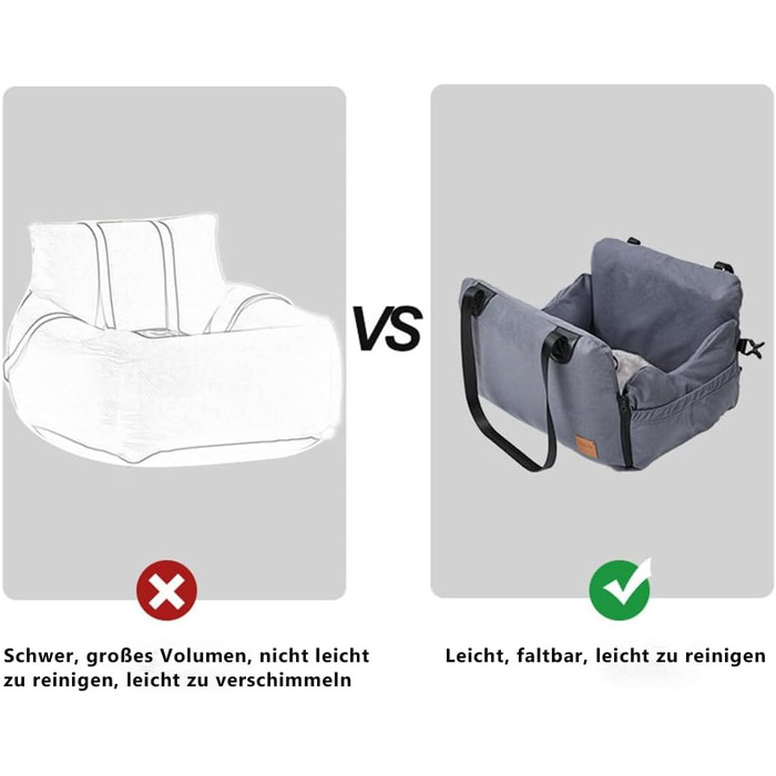 Автокрісло для собак та котів, сіре, з кріпленням та кишенею для зберігання, для маленьких та середніх порід