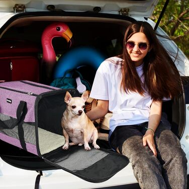 Транспортна сумка для котів та собак Zavothy, дихаюча, складна, з регульованим плечовим ременем, знімний плюшевий килимок (фіолетовий, L)