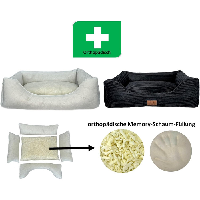 Ортопедичне ліжко для собак Elropet з м'якого корду, кошик для собак (Чорний, S (75x55x20cm))