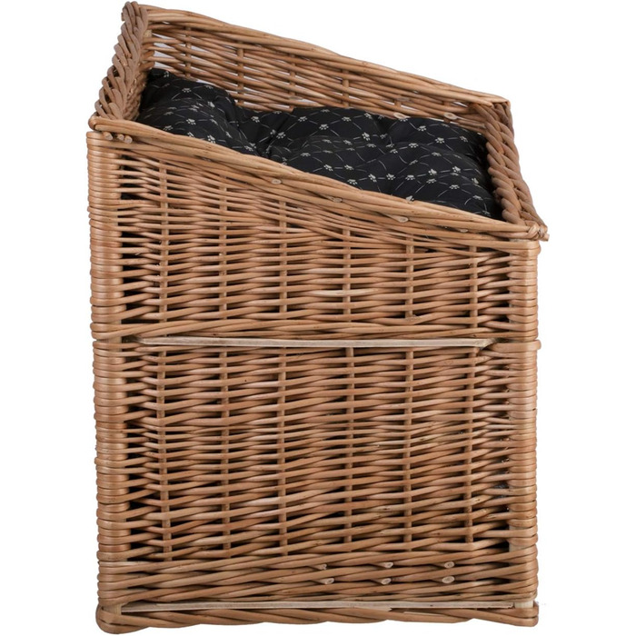 Кішка Будиночок з ротангу прямокутний, двоярусний, з подушкою та вікном (натуральний, чорний)