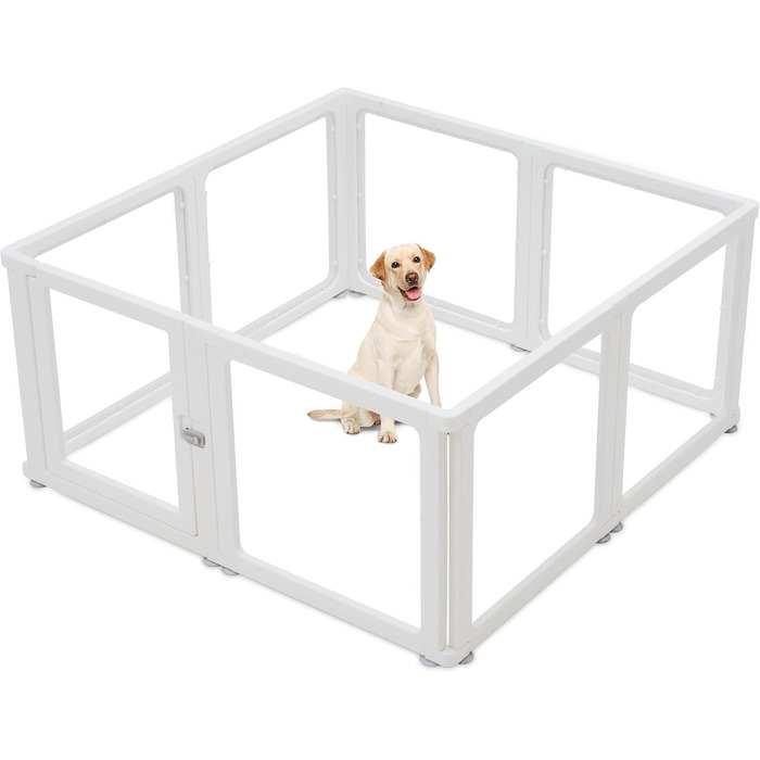 Клітка-вигул для цуценят Kerhouze, 8 шт., 60 см, прозора, для собак, котів, кроликів та інших дрібних тварин, з фіксуючою дверцятами, біла