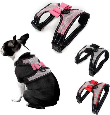 Блискучий ошейник для собак зі стразами та метеликом, світловідбиваючий, для хлопчиків та дівчаток, рожевий, S