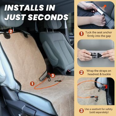 Чохли на автосидіння для собак VIVAGLORY, універсальні, степвані, 600 Denier Oxford, для більшості авто, SUV та універсалів, Heather Black, розмір (ширина: 63 см)