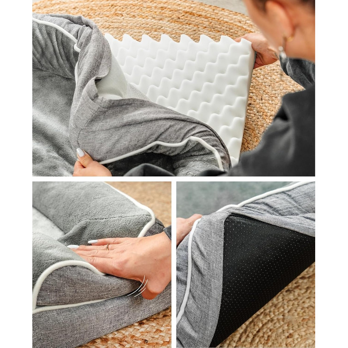 Ортопедичне ліжко для собак Lionto з піднятим бортиком, 89x63x17 см, міцне собаче ліжко з м'яким фланелевим наповнювачем, знімний та пральний чохол, неслизьке, для маленьких та великих собак та котів, сіре (з іменним нанесенням)