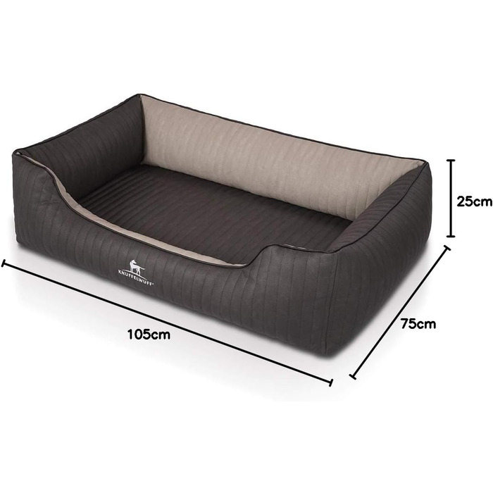 Ортопедичне собаче ліжко Knuffelwuff Outback XXL (120x85 см) з штучної шкіри - знімний чохол, легко мити, для великих, середніх та маленьких собак (Чорний/Сірий)